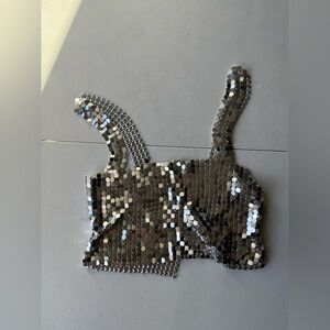 UO Silver Metal Link Crop Top